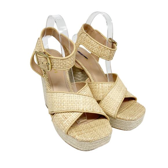 Coach Womens Nelly Raffia Ankle Strap Espadrille Platform High Heel Sandals 10 B - Picture 1 of 15